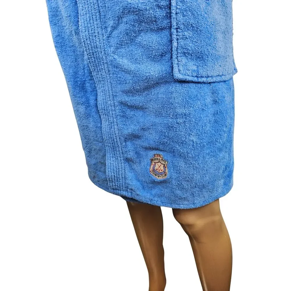 1960s Blue Terry Cloth Sea Island Loungewear Sauna Bathrobe Towel Wrap Size OS - Picture 3 of 9